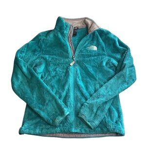North face teal faux fur fleece  zip up jacket